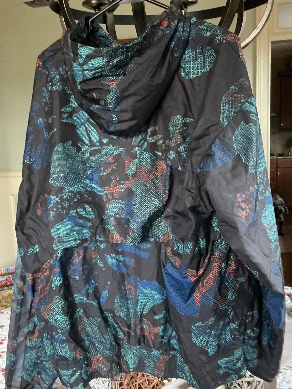 Adidas Men’s Lightweight Hooded Windbreaker Jacket - Black Teal Print